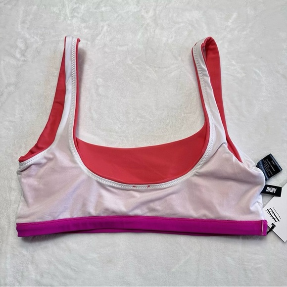DKNY Bikini Swim Top Size L Pink Purple Band Logo Charm Padded New With Tags - Picture 7 of 14